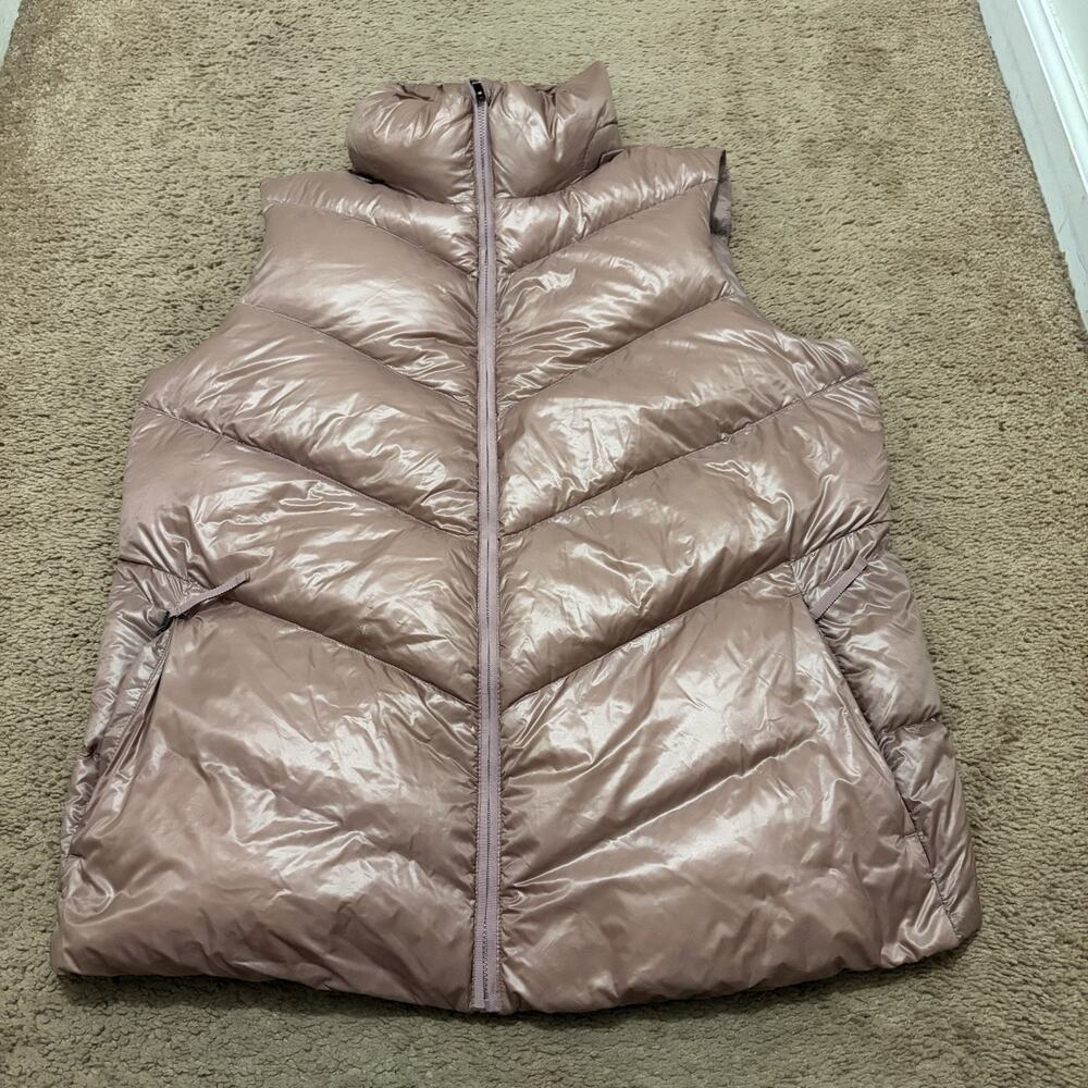 Athleta Lofty Goose Down Vest Womens Size Medium Pink Mauve Full Zip Hood